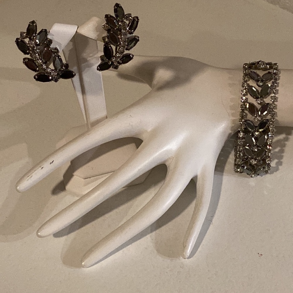 Kramer Smokey Rhinestone Earrings and Bracelet